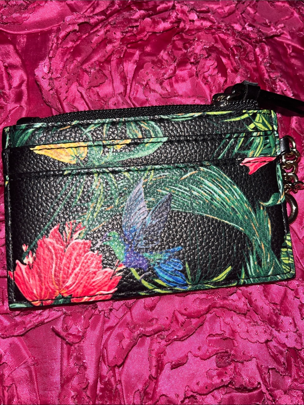 Victoria's Secret Black Floral Card Wallet with Keyring - Picture 2 of 3